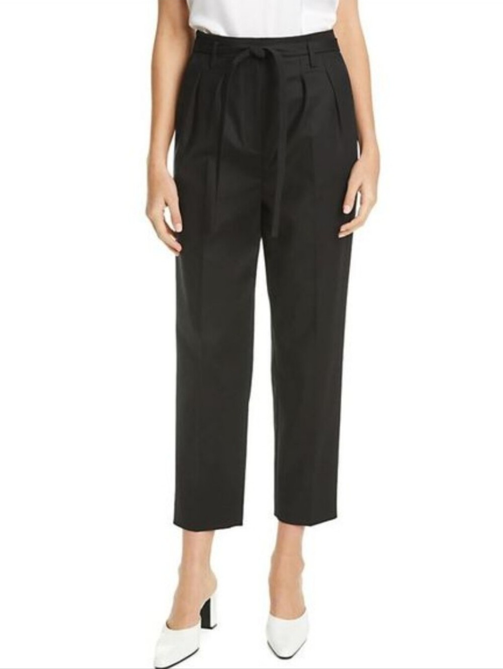 St. John Stretch Cotton Pants Trousers Black Cropped Office Quiet Luxury Size 10
